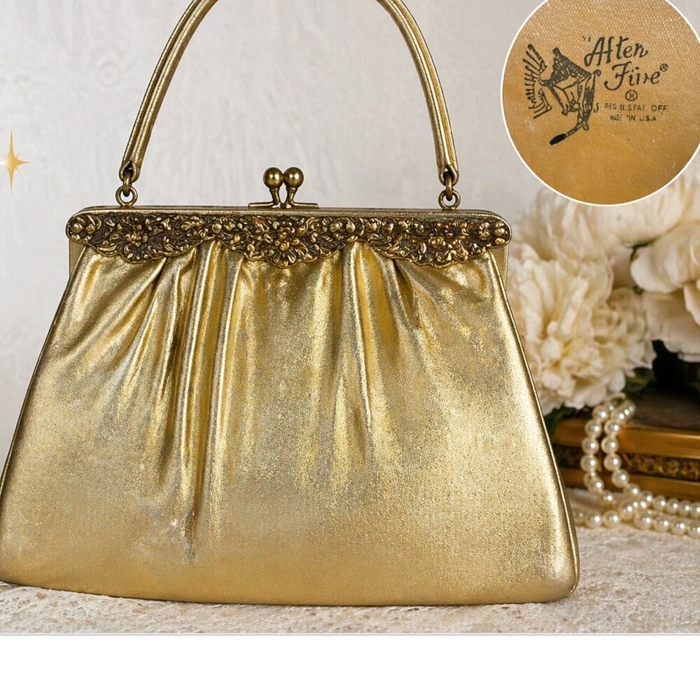 Vintage After Five Gold Evening Bag Kisslock Top Handle 50s Bridal Glam MCM